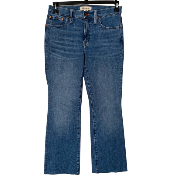 Madewell Denim - Madewell Womens 27 Mid-Rise Kick Out Jeans Blue Medium Wash Raw Hem Flare Denim
